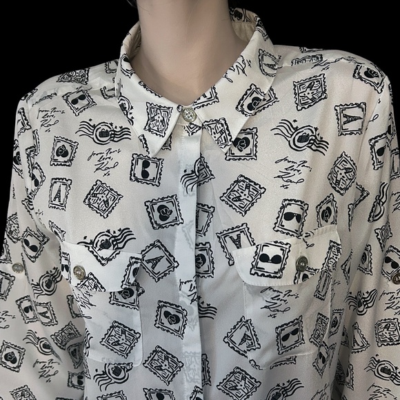 Karl Lagerfeld Paris Shirt Blouse Graphic Travel Graffiti Print Eiffel Tower - Picture 3 of 16